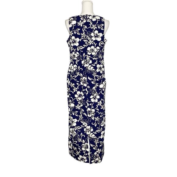 Hilo Hattie Navy White Floral Hibiscus Maxi Sheath Dress 12 - Picture 3 of 6